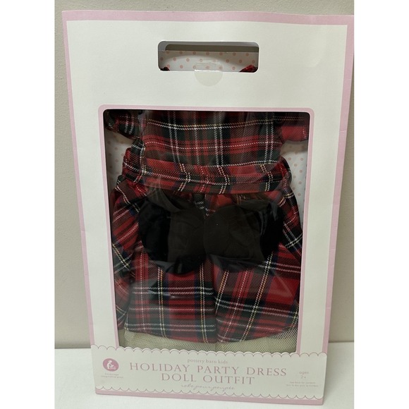 Pottery Barn Other - Pottery Barn Kids Doll Holiday Outfit Red Tartan Plaid Dress & Shoes NEW